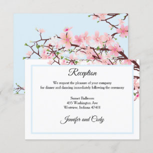 Spring Cherry Blossoms Pink Blue Wedding Reception Enclosure Card