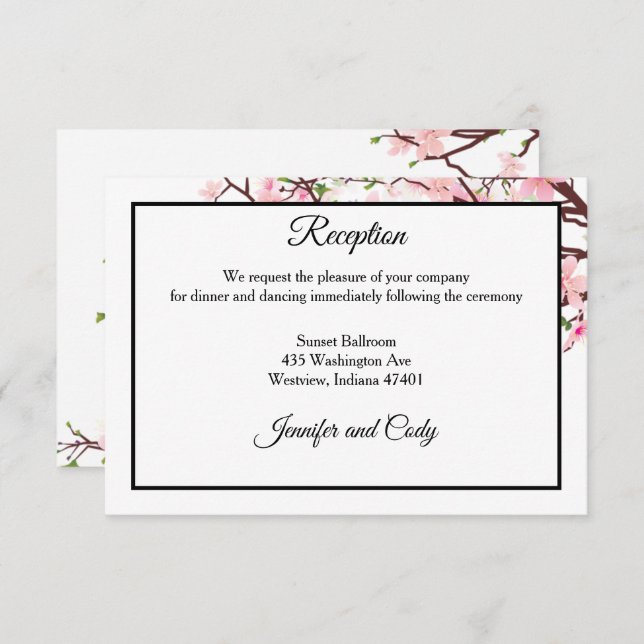 Spring Cherry Blossoms Pink Wedding Reception Enclosure Card (Front/Back)
