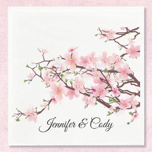 Spring Cherry Blossoms Wedding Add Names Napkins