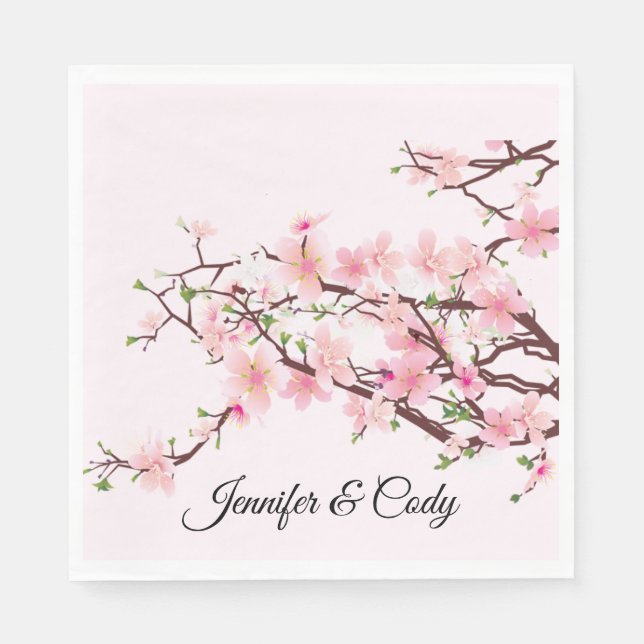 Spring Cherry Blossoms Wedding Personalise Names Napkin (Front)