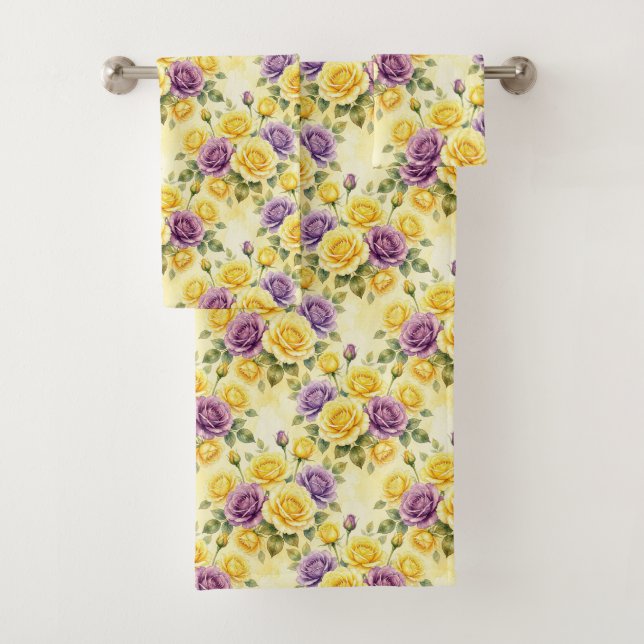 Spring Chic Purple and Yellow Roses Towel Set (Insitu)