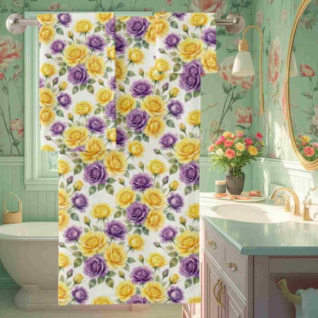 Spring Chic Purple and Yellow Roses Towel Set (Creator Uploaded)