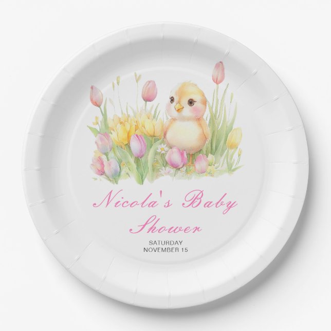 Spring Chick Baby Shower Paper Plate (Front)