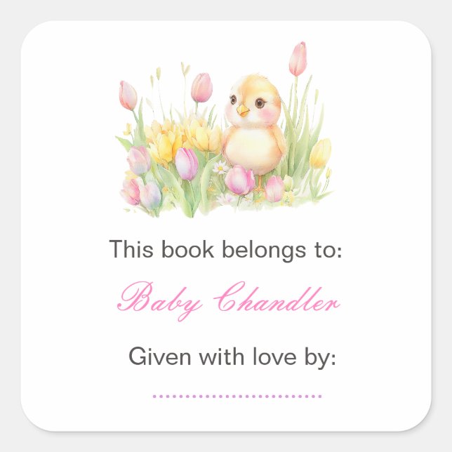 Spring Chick Baby Shower Square Sticker (Front)