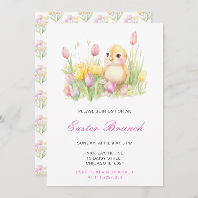 Spring Chick Easter Brunch Invitation (Front/Back)