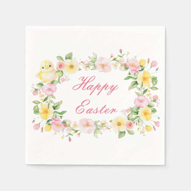 Spring Chick Floral Easter Egg Hunt Party Napkin (Front)