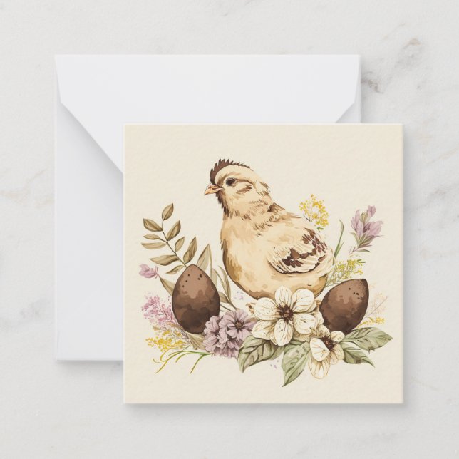 Spring Chicken with Floral Easter Eggs Card (Front)