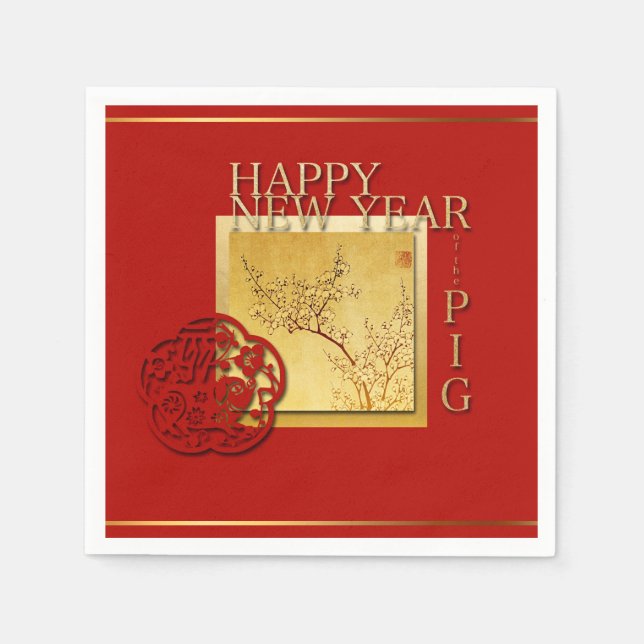 Spring Chinese Pig  New Year 2019 Paper Napkin (Front)