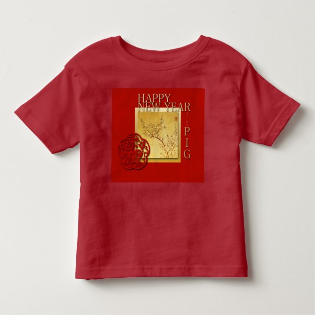 Spring Chinese Pig  New Year 2019 Red Toddler Tee (Front)