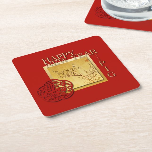 Spring Chinese Pig Year 2019 party paper coaster (Angled)