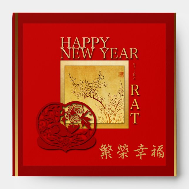 Spring Chinese Rat Year Square Red Envelope (Front)