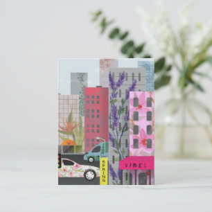 Spring City Vibes   Watercolor Floral Urban Art Holiday Postcard