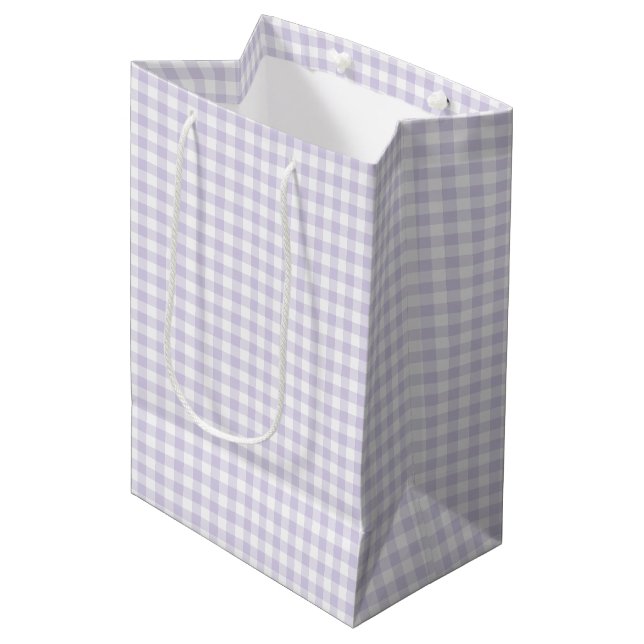 Spring Classic Gingham | Dusty Lavender Medium Gift Bag (Front Angled)