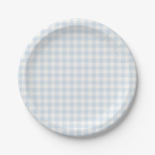 Spring Classic Gingham Powder Blue Paper Plate
