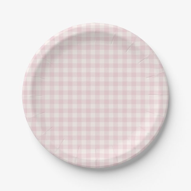 Spring Classic Gingham | Soft Blush Paper Plate (Front)