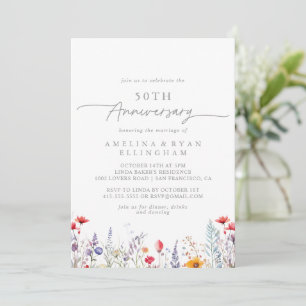 Spring Color Wildflower 50th Wedding Anniversary Invitation