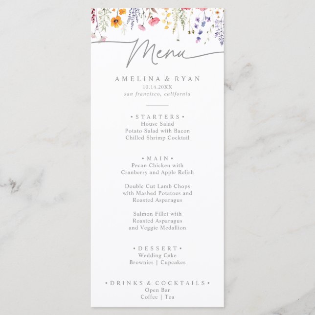 Spring Colorful Wildflower Dinner Menu (Front)