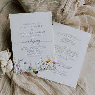 Spring Colorful Wildflower Front & Back Wedding Invitation