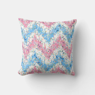 Spring Colors Botanical Leafs Chevron Ikat Pattern Cushion