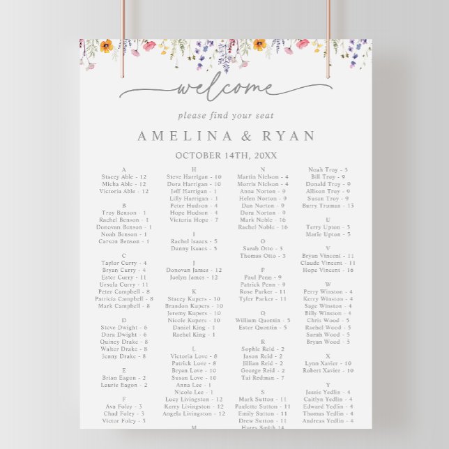 Spring Colour Wildflower Alphabetical Seating Char Poster (Creator Uploaded)