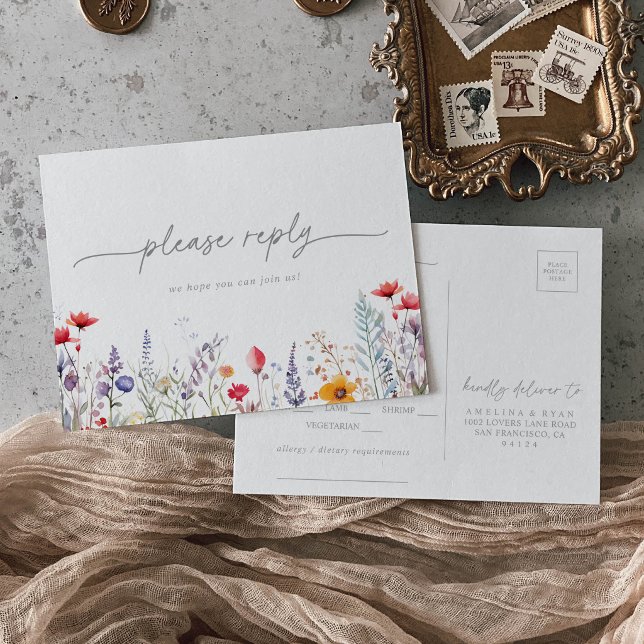Spring Colour Wildflower Menu Choice RSVP Postcard (Creator Uploaded)