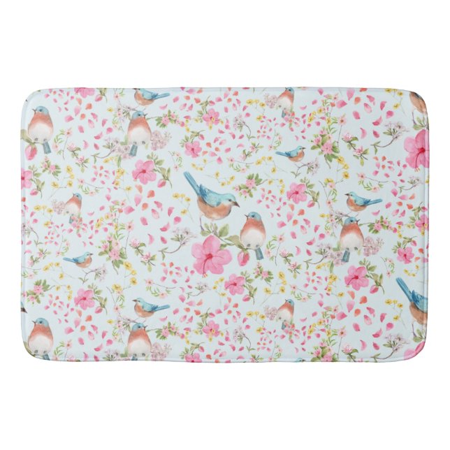 Spring Colourful Birds and Flowers         Bath Mat (Front)