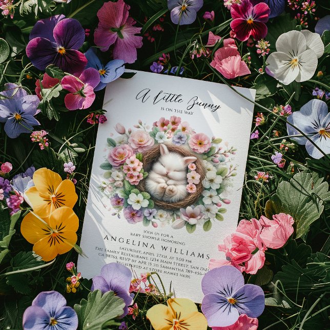 Spring colourful floral bunny Baby Girl Shower Invitation (Creator Uploaded)