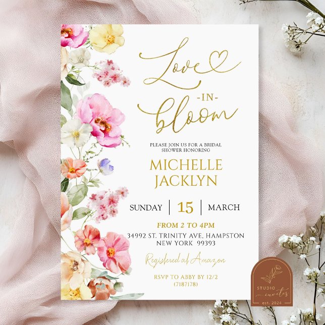 Spring Colourful Floral Love in Bloom Bridal showe Invitation (Creator Uploaded)