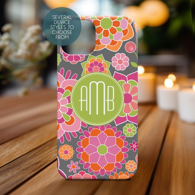 Spring Colourful Floral Pattern Custom Monogram (Personalized Phone Case with Monogram)