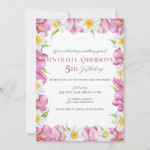 Spring Colourful Flower Kids Birthday Invitation