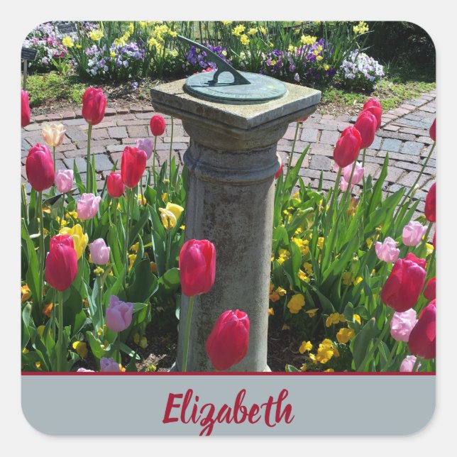 Spring Colourful Tulips Flower Garden photo Square Sticker (Front)