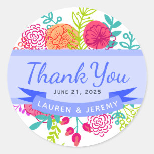 Spring Colourful Vibrant Floral Sketch Bouquet Classic Round Sticker