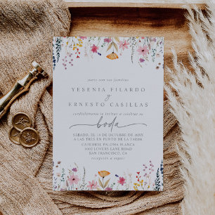 Spring Colourful Wildflower Spanish Wedding Invitation