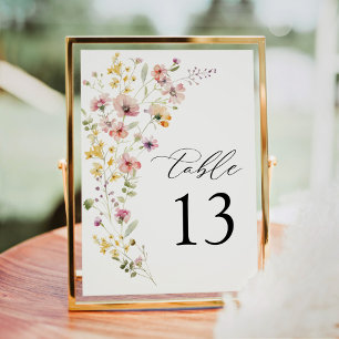 Spring Colourful Wildflower Wedding Table Number