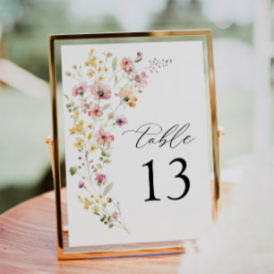 Spring Colourful Wildflower Wedding Table Number