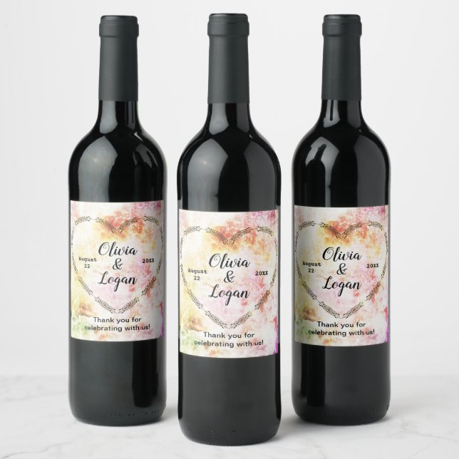 Spring Colours Abstract Wedding Wine Label (Bottles)