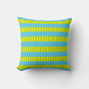 Spring Colours Blue and Green Stripes Polka Dots Cushion