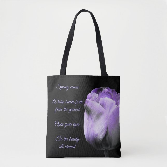 Spring Comes Purple Tulip Tote Bag (Front)