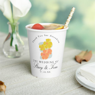 Spring Cosmos Floral Hand Drawn Wedding Paper Cups