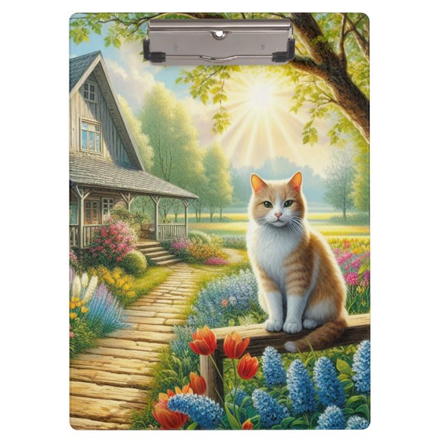 Spring cottage/garden & cat clipboard (Front)