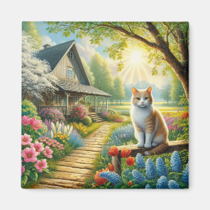 Spring cottage/garden & cat magnet