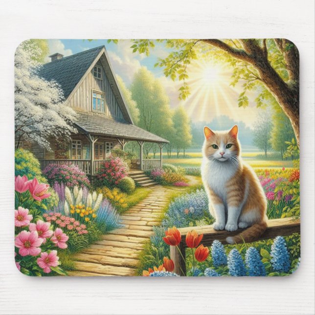 Spring cottage/garden & cat mouse pad (Front)