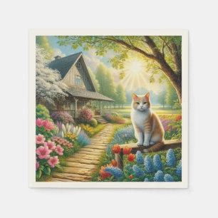 Spring cottage/garden & cat napkin