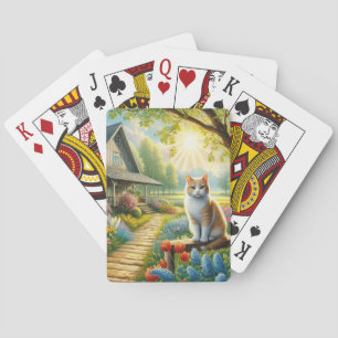 Spring cottage/garden & cat playing cards