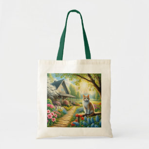 Spring cottage/garden & cat tote bag