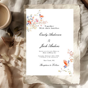 spring couple hand drawn Floral elegant wedding Invitation