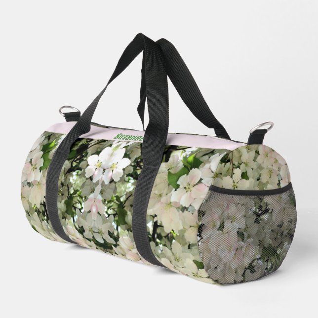 Spring Crabapple Flower Blossoms Personalised Duffle Bag (Right Corner)