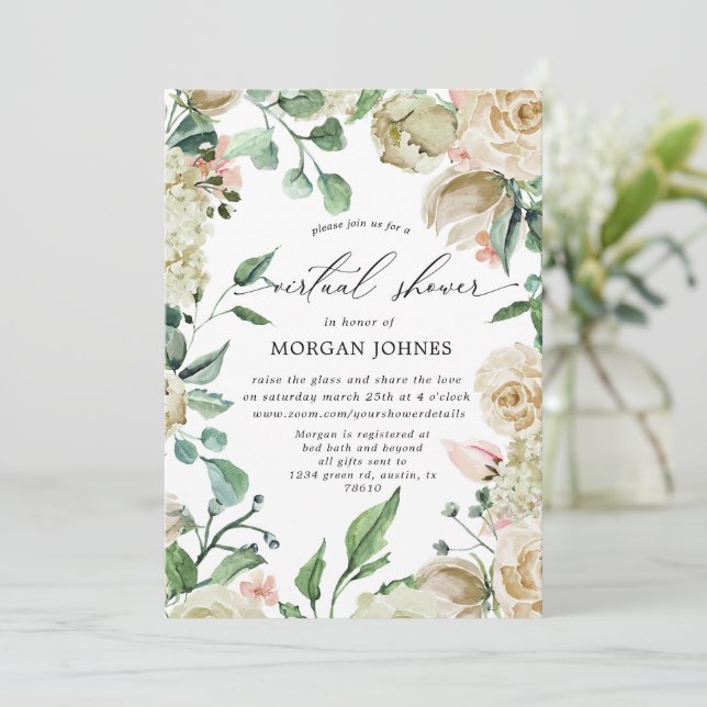 Spring Cream Floral Virtual Shower Invitation (Standing Front)