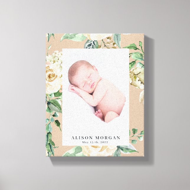 spring cream garden floral photo baby canvas print (Front)