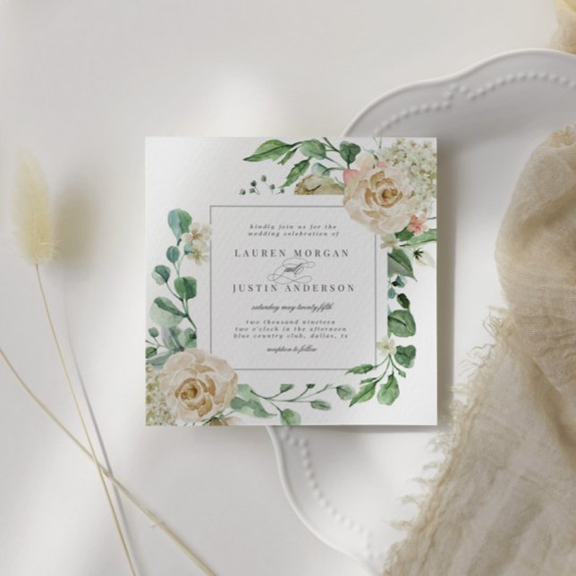 Spring Cream Garden Floral Square Wedding Card (Creator Uploaded)